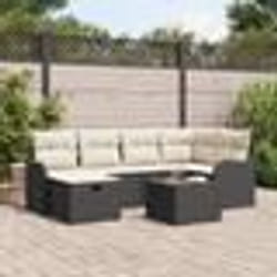 Set de Canapé de Jardin 7 Pièces avec Coussins en Rattan Poly Noir