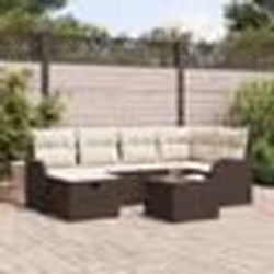 Ensemble de Canapé de Jardin 7 Pièces avec Coussins Marron en Rattan Poly