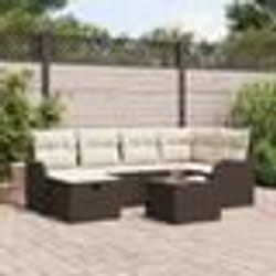 Ensemble de Canapé de Jardin 7 Pièces avec Coussins Marron en Rattan Poly