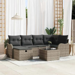 Ensemble de Canapés de Jardin vidaXL 7 Pièces avec Coussin Gris Rattan Poly