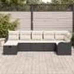 Ensemble de canapé de jardin 7 pièces noir poly rattan avec coussins