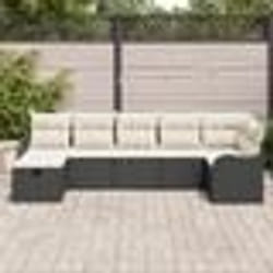 Ensemble de canapé de jardin 7 pièces noir poly rattan avec coussins