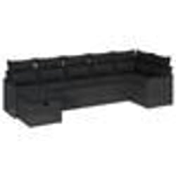 Ensemble de Canapé de Jardin 7 Pièces avec Coussins Noir Poly Rattan