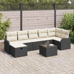 vidaXL Ensemble de canapé de jardin avec coussin 8 pcs Noir et crème