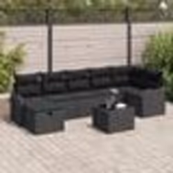 Ensemble de canapé de jardin 8 pièces vidaXL avec coussins en rattan poly noir