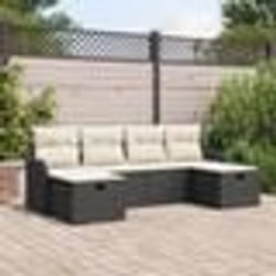 Ensemble de Canapé de Jardin vidaXL 6 Pièces avec Coussins Noir Rotin Poly