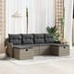 vidaXL Ensemble de Canapé de Jardin de 6 Pièces avec Coussins en Poly Rattan Gris
