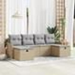 Ensemble de canapé de jardin 6 pièces avec coussins Beige Rotin synthétique