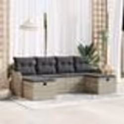 Set de canapé de jardin vidaXL 6 pièces avec coussins Gris clair Poly Rotin