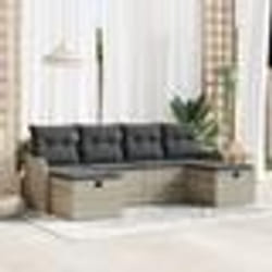 Set de canapé de jardin vidaXL 6 pièces avec coussins Gris clair Poly Rotin