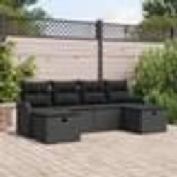 Canapé de jardin 6 pièces avec coussins en rotin poly noir