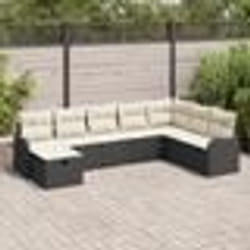 Set de Canapés de Jardin 8 Pièces avec Coussins Noir Poly Rotin