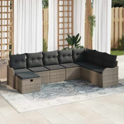 Ensemble de Canapés de Jardin 8 pièces avec Coussins Gris Rattan Poly