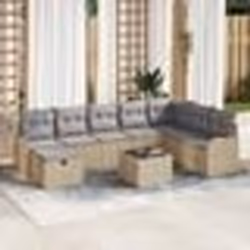 Ensemble de canapé de jardin 9 pièces avec coussins Beige Poly Rattan