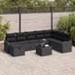 Ensemble de canapé de jardin vidaXL 9 pièces avec coussins en rotin poly noir