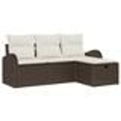 vidaXL Set de Canapés de Jardin 4 Pièces avec Coussins Marron Poly Rattan