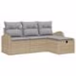 vidaXL Ensemble de Canapé de Jardin 4 Pièces avec Coussins Beige Rattan Poly