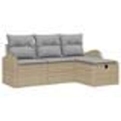 vidaXL Ensemble de Canapé de Jardin 4 Pièces avec Coussins Beige Rattan Poly