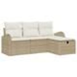 vidaXL Set de Canapé de Jardin 4 Pièces avec Coussins Beige Poly Rattan