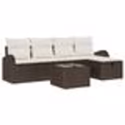 vidaXL Ensemble de canapé de jardin de 6 pièces avec coussins Marron Rotin Poly