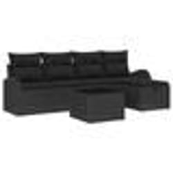 vidaXL Ensemble de canapés de jardin 6 pièces avec coussins Noir Poly Rattan