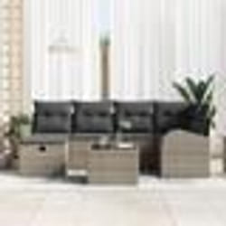 vidaXL Ensemble de canapé de jardin 7 pièces avec coussins gris poly rattan