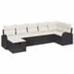 vidaXL Ensemble de Canapés de Jardin 7 Pièces avec Coussins Noir Poly Rattan