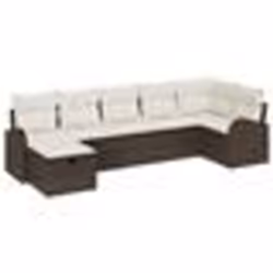 vidaXL Ensemble de Canapé de Jardin 7 Pièces avec Coussins Marron en Rattan Synthétique