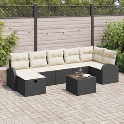 vidaXL Ensemble de canapé de jardin 8 pièces avec coussins en noir poly rattan