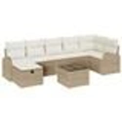 vidaXL Ensemble de canapé de jardin 8 pièces avec coussins beige poly rotin