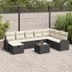 vidaXL Ensemble de canapés de jardin 9 pièces avec coussins noir en poly rattan