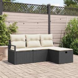 vidaXL Ensemble de canapé de jardin avec coussin 4 pcs Noir et crème