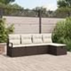 Ensemble de 5 Pièces de Canapés de Jardin avec Coussins Marron en Rattan Poly