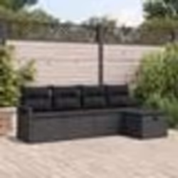 Ensemble de canapé de jardin de 5 pièces avec coussins noir poly rattan
