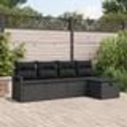 Ensemble de canapé de jardin de 5 pièces avec coussins noir poly rattan