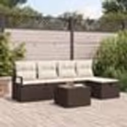 Ensemble de Canapé de Jardin de 6 pièces avec Coussins Marron Poly Rattan