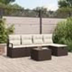 Ensemble de Canapé de Jardin de 6 pièces avec Coussins Marron Poly Rattan
