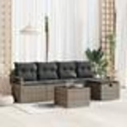 Canapé de jardin vidaXL 6 pièces avec coussins gris Poly Rattan