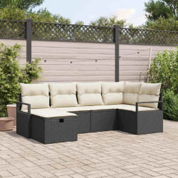 vidaXL Ensemble de canapé de jardin avec coussin 6 pcs Noir et crème