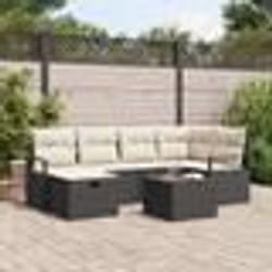 Ensemble de Canapés de Jardin de 7 Pièces avec Coussins en Poly Rattan Noir