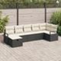 Ensemble de Canapé de Jardin vidaXL 7 pièces avec Coussins Noir Rotin Poly