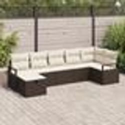 vidaXL Ensemble de canapé de jardin 7 pièces avec coussins en rotin poly marron