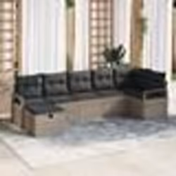 Ensemble de Canapé de Jardin 7 Pièces avec Coussins Gris Poly Rattan
