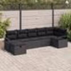 Ensemble de canapé de jardin de 7 pièces avec coussins Noir Rotin Poly