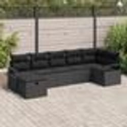 Ensemble de canapé de jardin de 7 pièces avec coussins Noir Rotin Poly