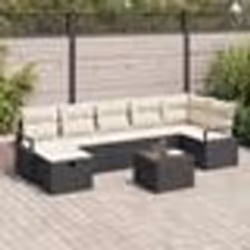 Canapés de Jardin 8 pièces avec Coussins Noir Rotin Synthétique