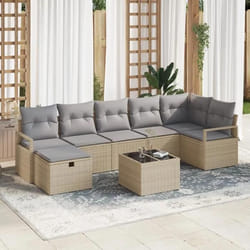 Ensemble de canapé de jardin 8 pièces avec coussins beige poly rotin