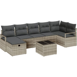 Ensemble de Canapés de Jardin 8 Pièces avec Coussins Gris Clair Poly Rotin, Canapé de Jardin 2 Places avec Coussins Gris Poly Rotin Vidaxl