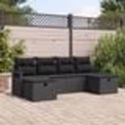 Ensemble de canapés de jardin 6 pièces avec coussins en rattan poly noir