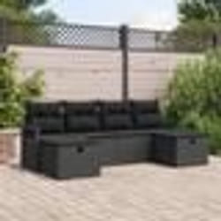 Ensemble de canapés de jardin 6 pièces avec coussins en rattan poly noir